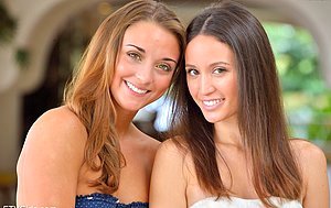Two good-looking sluts exposing their breasts and pussies in public